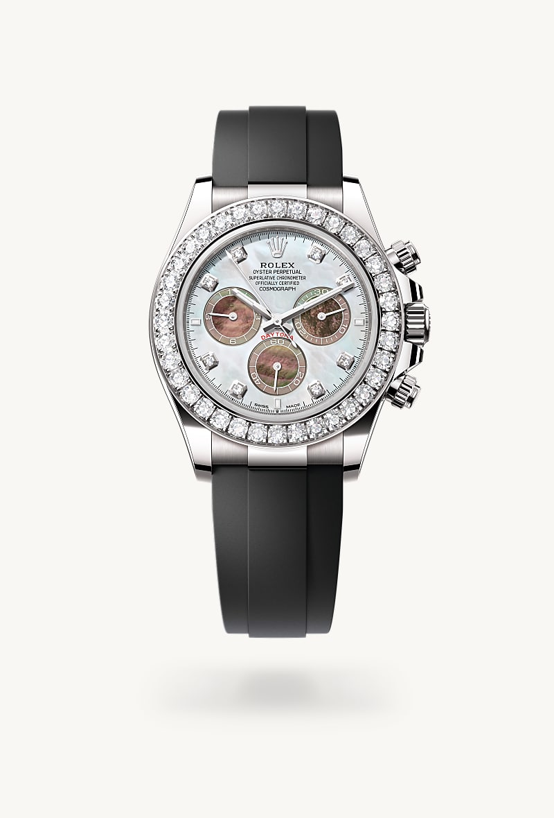 rolex Cosmograph Daytona en Oyster, 40 mm, oro blanco y diamantes, M126589RBR-0001* Christie's