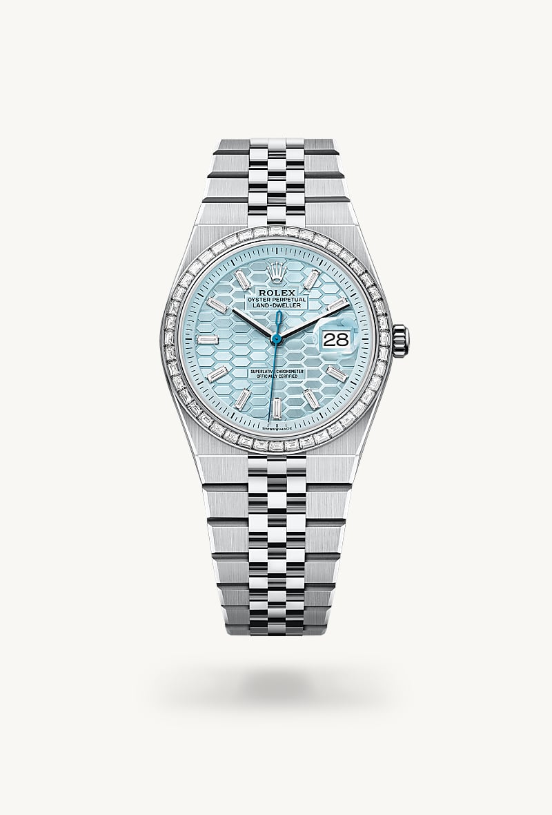 rolex Land-Dweller 36 en Oyster, 36 mm, platino y diamantes, M127286TBR-0001* Christie's