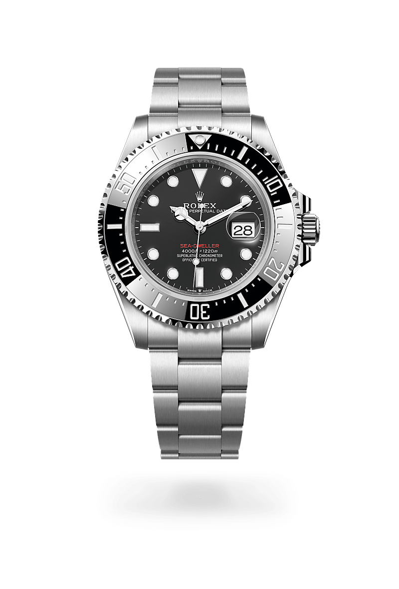 el bisel giratorio unidireccional graduado 60 minutos del sea-dweller permite visualizar los tiempos de inmersión y descompresión con total seguridad. está equipado con un disco de bisel cerachrom negro patentado y fabricado por rolex en una cerámica prácticamente imposible de rayar o alterar por los rayos ultravioleta. la graduación se obtiene por pvd (physical vapour deposition) de una fina capa de platino. la esfera aloja grandes índices y agujas chromalight, recubiertas de un material luminiscente de larga duración, que emite un color azul para una excelente legibilidad en la oscuridad.